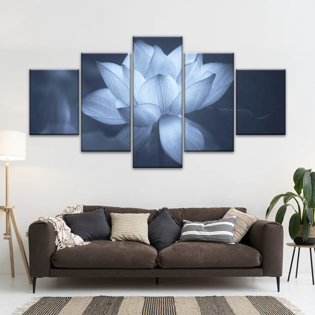 Grayscale Photo Of Aquatic Plant Sacred Lotus Wall Canvas Art