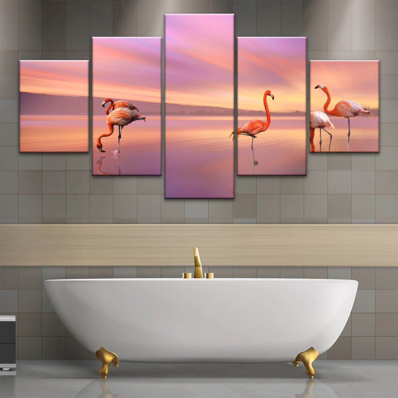 Greater Family Flamingo Wrapped Canvas Prints