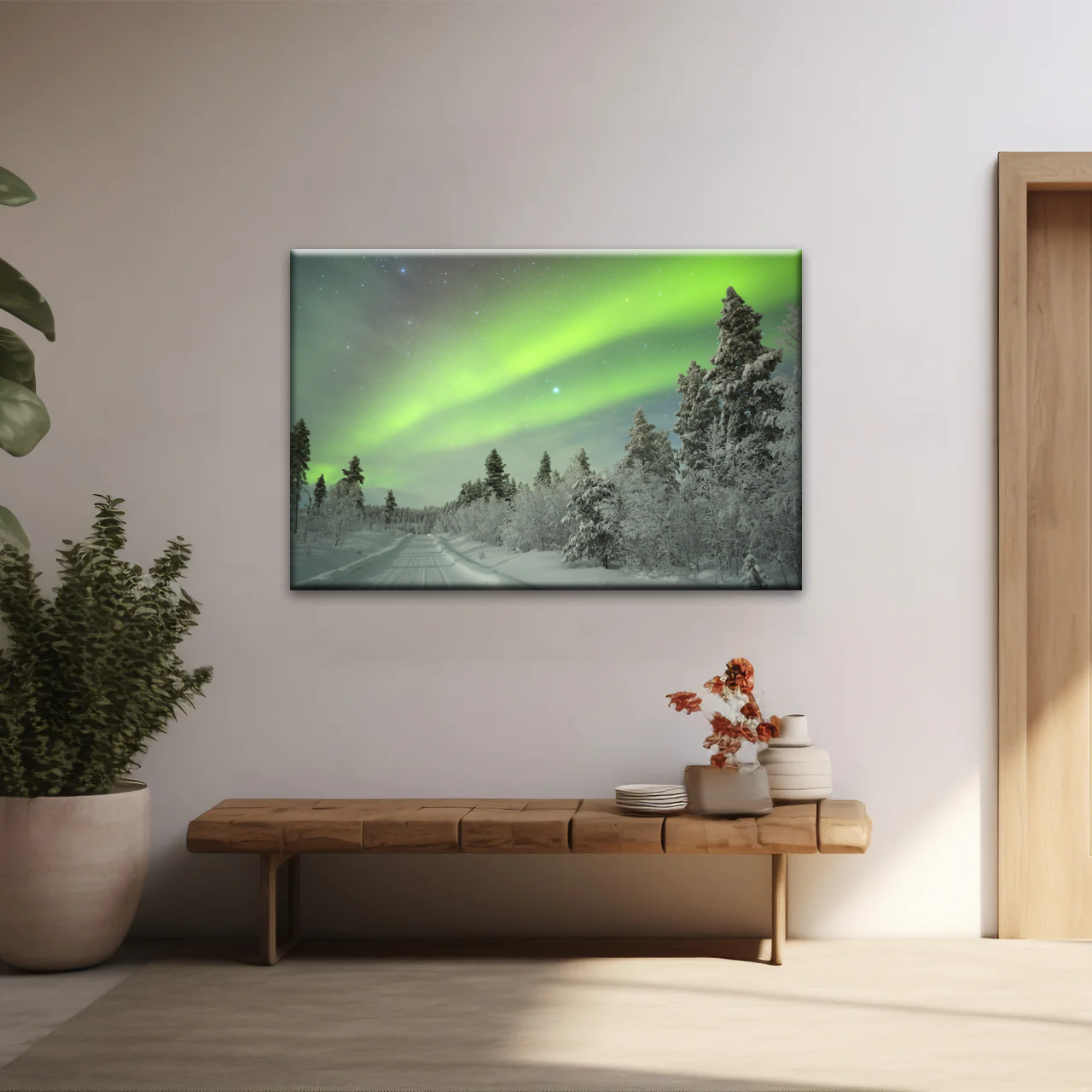Green Aurora Phenomenon In Freezing Winter Photo Prints Canvas