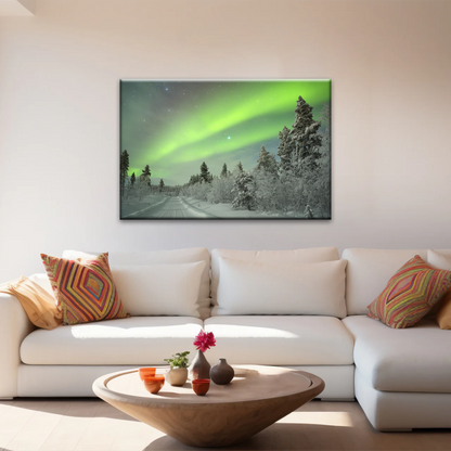 Green Aurora Phenomenon In Freezing Winter Photo Prints Canvas