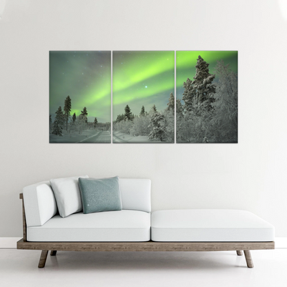 Green Aurora Phenomenon In Freezing Winter Photo Prints Canvas