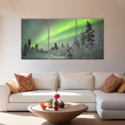 Green Aurora Phenomenon In Freezing Winter Photo Prints Canvas