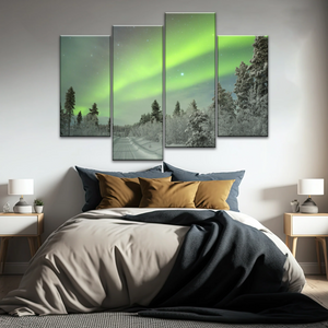 Green Aurora Phenomenon In Freezing Winter Photo Prints Canvas
