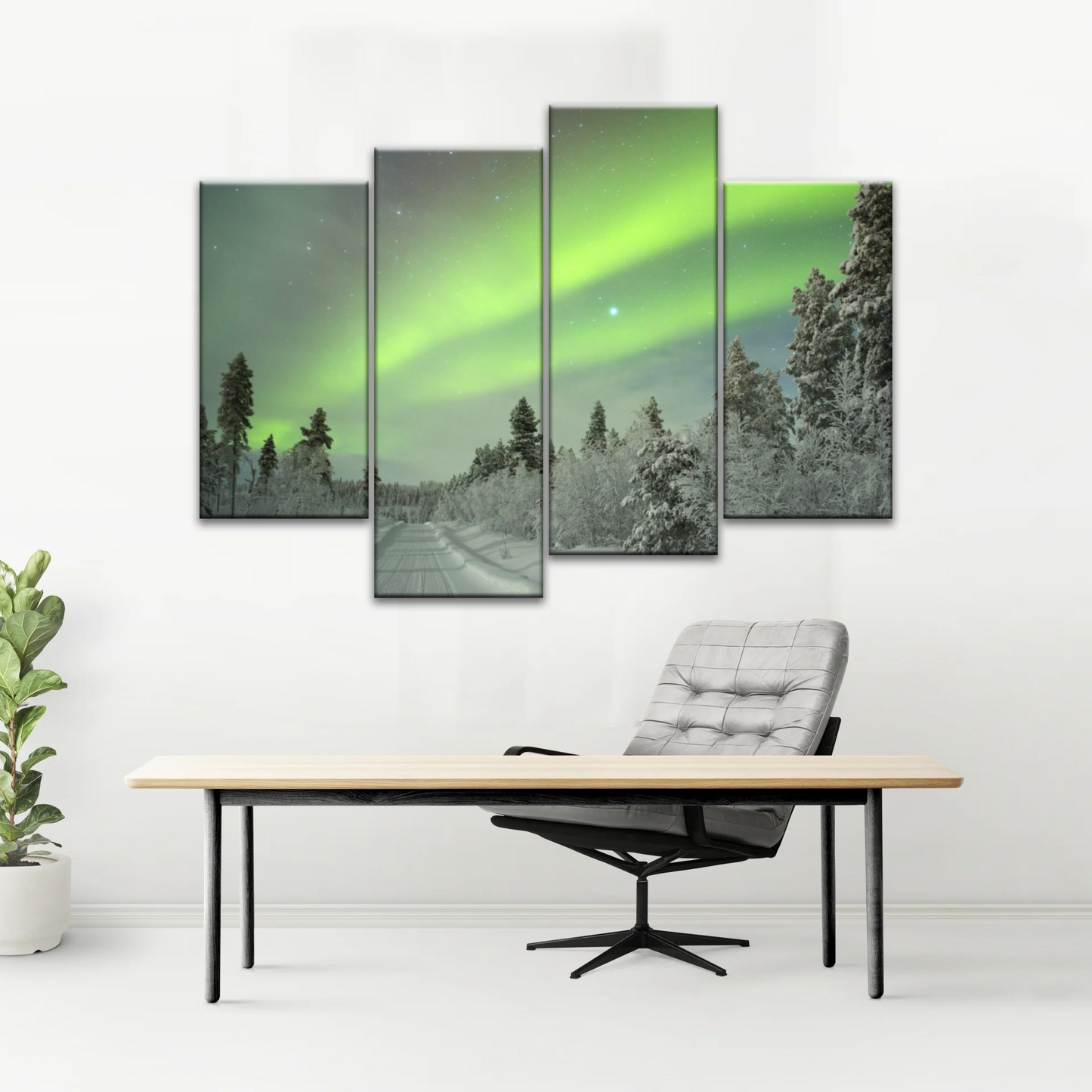 Green Aurora Phenomenon In Freezing Winter Photo Prints Canvas