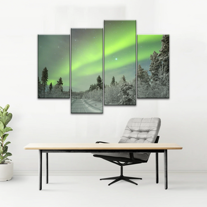 Green Aurora Phenomenon In Freezing Winter Photo Prints Canvas