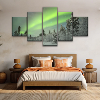 Green Aurora Phenomenon In Freezing Winter Photo Prints Canvas