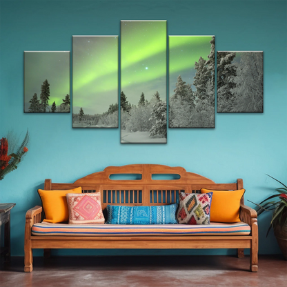Green Aurora Phenomenon In Freezing Winter Photo Prints Canvas