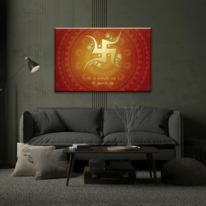 Hinduism Swastika Symbol Red And Yellow Sanskrit Wall Art Decor