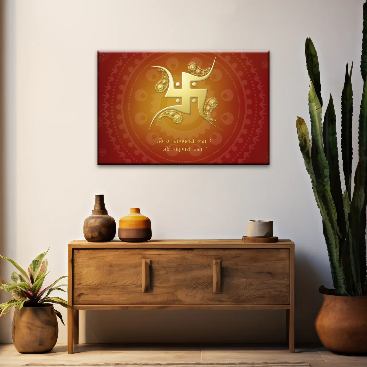 Hinduism Swastika Symbol Red And Yellow Sanskrit Wall Art Decor