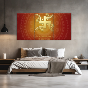 Hinduism Swastika Symbol Red And Yellow Sanskrit Wall Art Decor