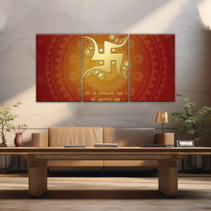 Hinduism Swastika Symbol Red And Yellow Sanskrit Wall Art Decor