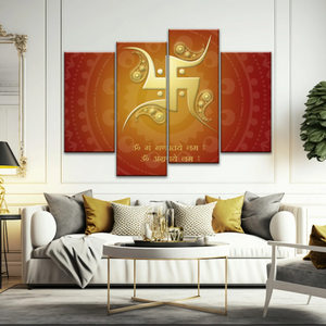 Hinduism Swastika Symbol Red And Yellow Sanskrit Wall Art Decor