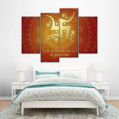 Hinduism Swastika Symbol Red And Yellow Sanskrit Wall Art Decor