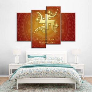 Hinduism Swastika Symbol Red And Yellow Sanskrit Wall Art Decor