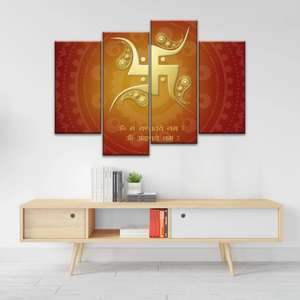 Hinduism Swastika Symbol Red And Yellow Sanskrit Wall Art Decor