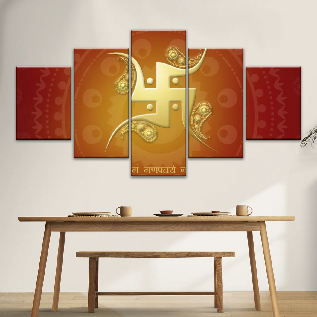 Hinduism Swastika Symbol Red And Yellow Sanskrit Wall Art Decor