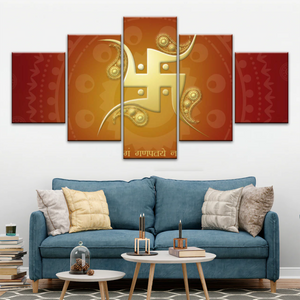 Hinduism Swastika Symbol Red And Yellow Sanskrit Wall Art Decor