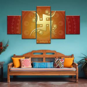 Hinduism Swastika Symbol Red And Yellow Sanskrit Wall Art Decor