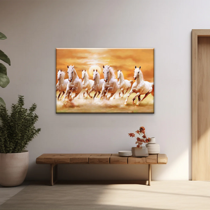WALLERAA Seven Lucky Running Horses Canvas Prints With Frame
