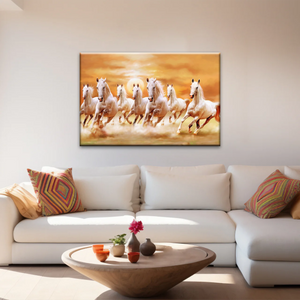 WALLERAA Seven Lucky Running Horses Canvas Prints With Frame