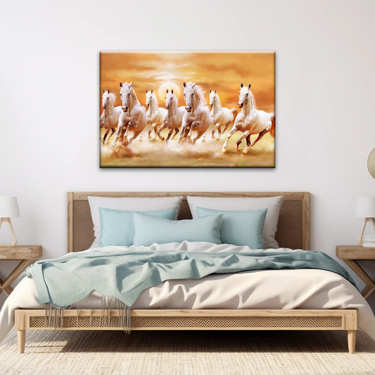 WALLERAA Seven Lucky Running Horses Canvas Prints With Frame