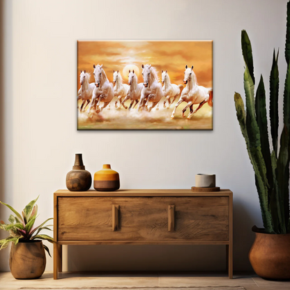 WALLERAA Seven Lucky Running Horses Canvas Prints With Frame