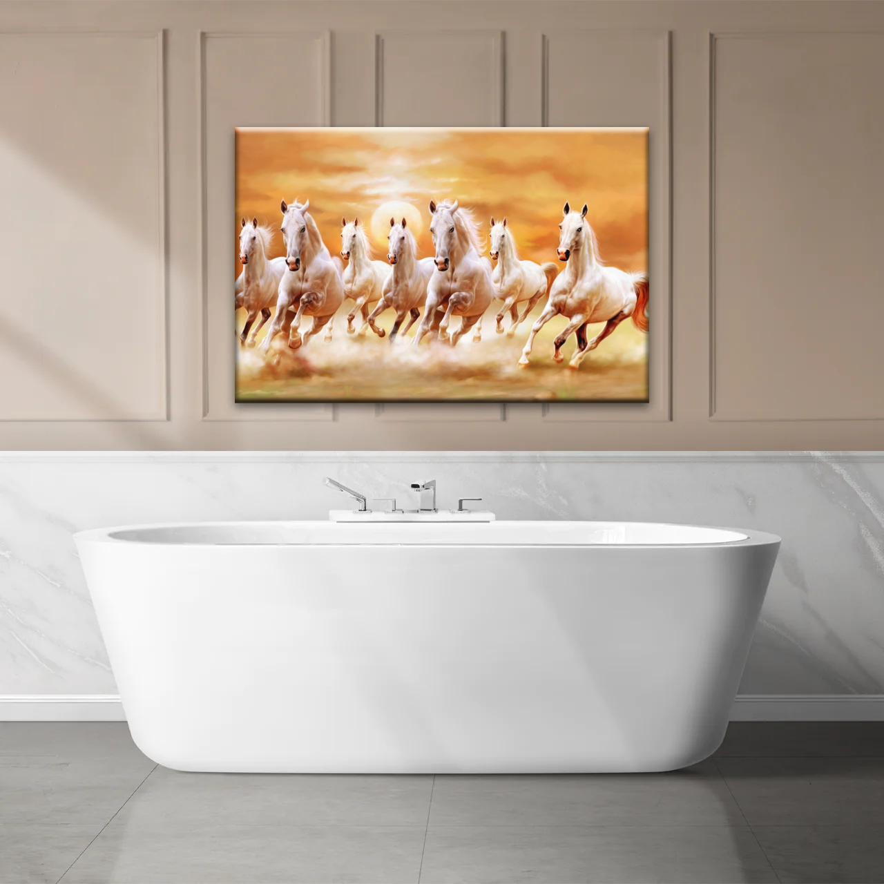 WALLERAA Seven Lucky Running Horses Canvas Prints With Frame