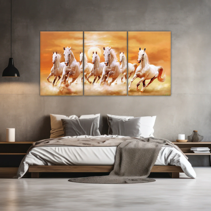 WALLERAA Seven Lucky Running Horses Canvas Prints With Frame