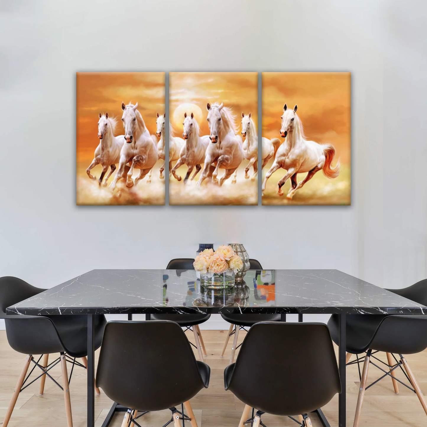 WALLERAA Seven Lucky Running Horses Canvas Prints With Frame