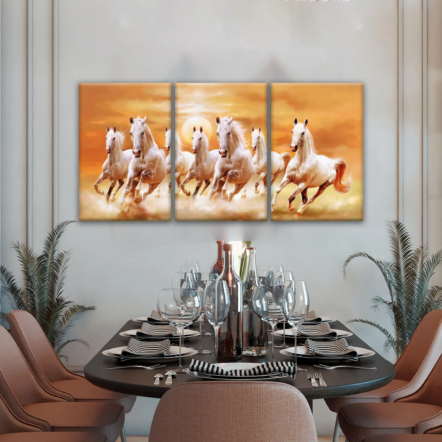 WALLERAA Seven Lucky Running Horses Canvas Prints With Frame