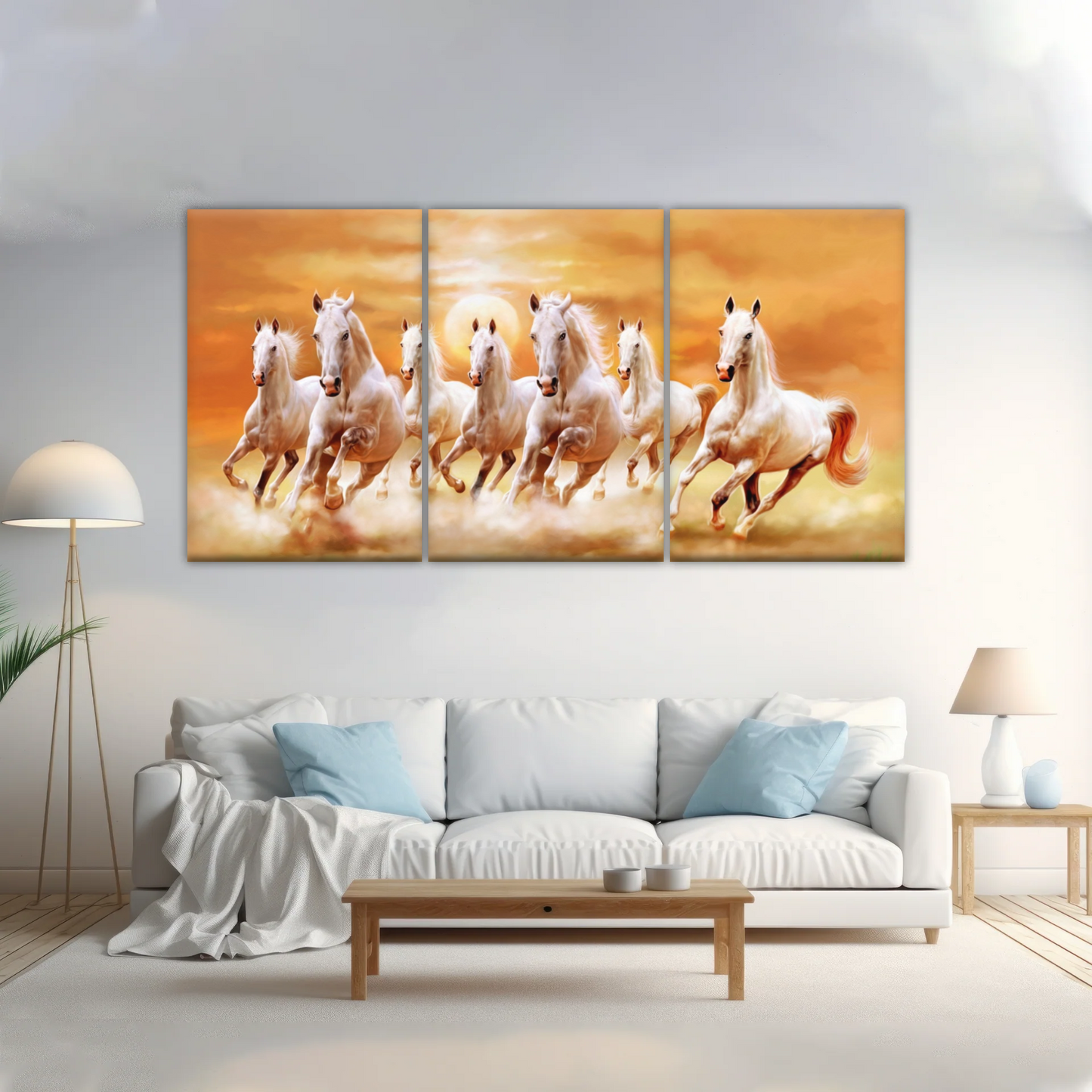 WALLERAA Seven Lucky Running Horses Canvas Prints With Frame