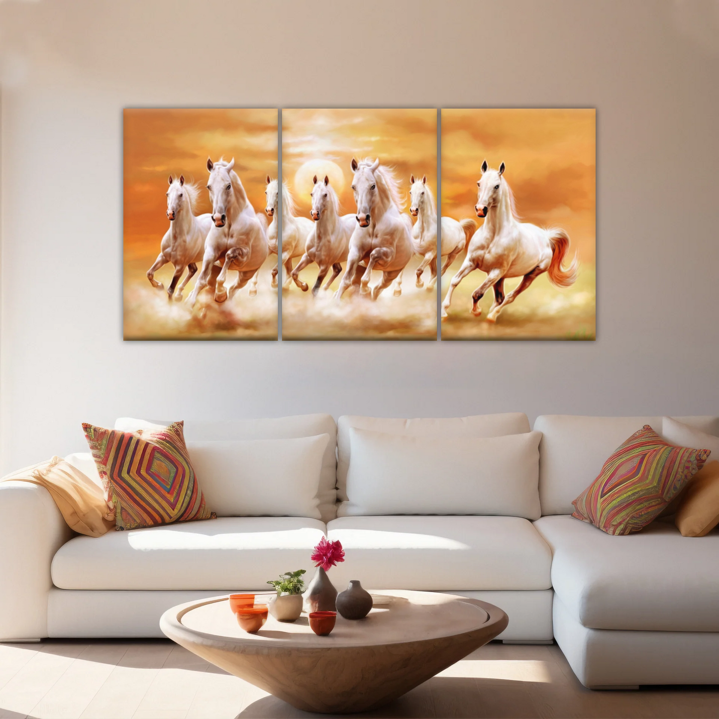 WALLERAA Seven Lucky Running Horses Canvas Prints With Frame