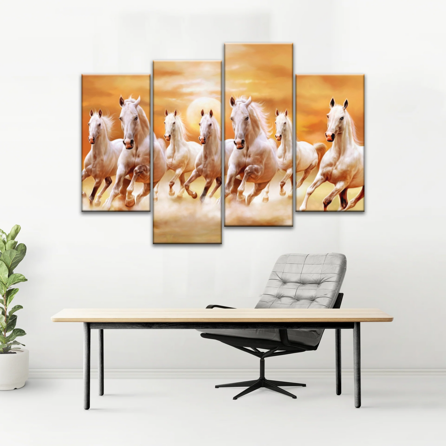WALLERAA Seven Lucky Running Horses Canvas Prints With Frame