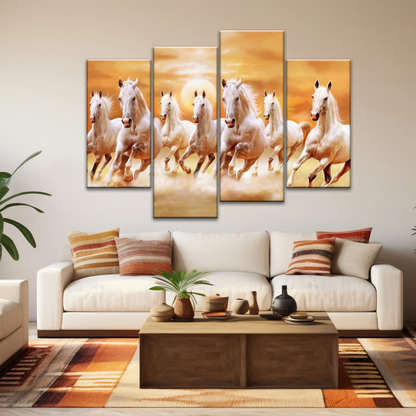 WALLERAA Seven Lucky Running Horses Canvas Prints With Frame