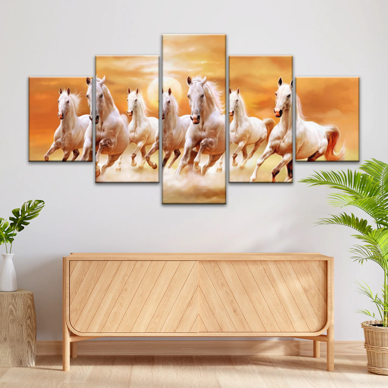 WALLERAA Seven Lucky Running Horses Canvas Prints With Frame