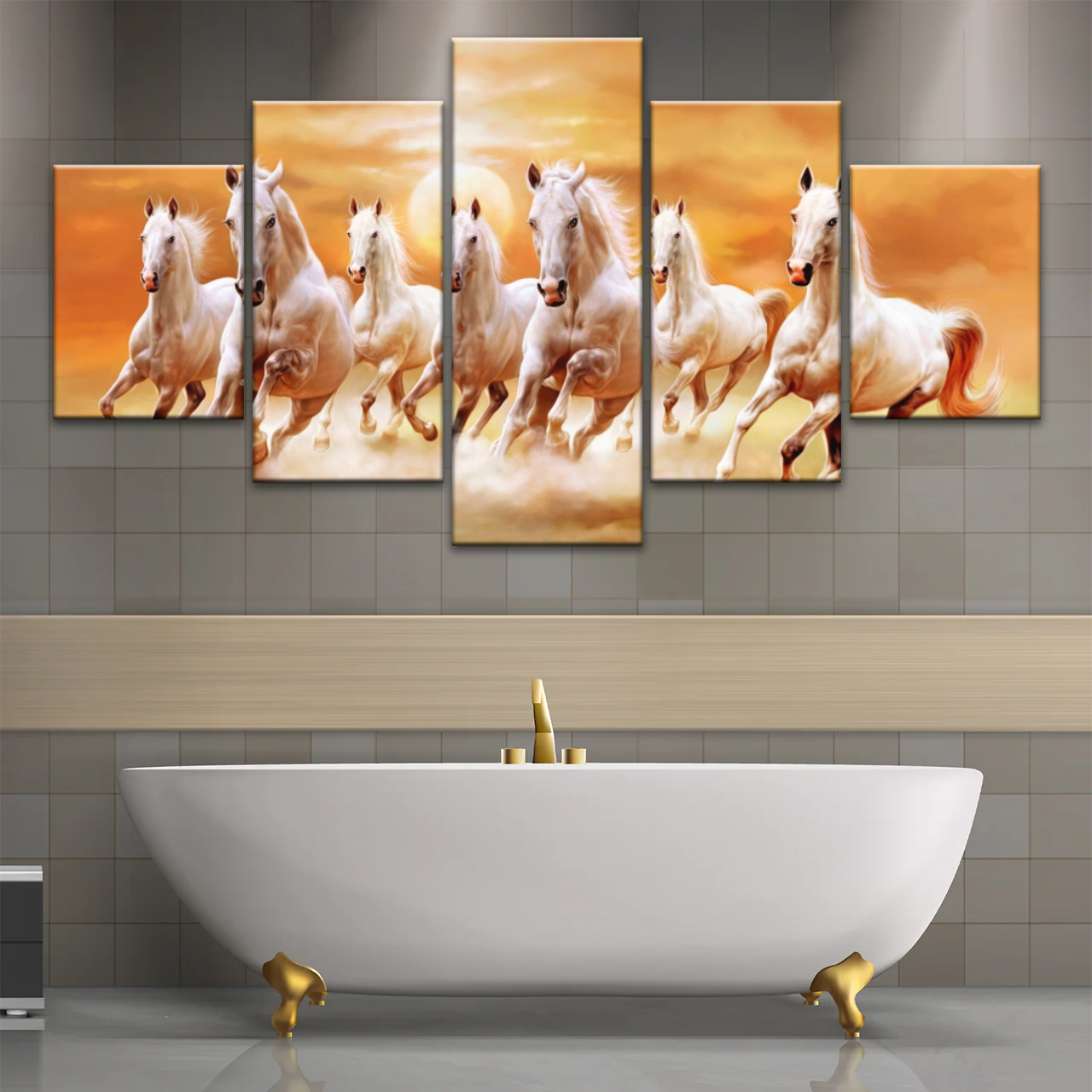 WALLERAA Seven Lucky Running Horses Canvas Prints With Frame