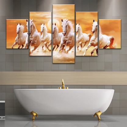 WALLERAA Seven Lucky Running Horses Canvas Prints With Frame