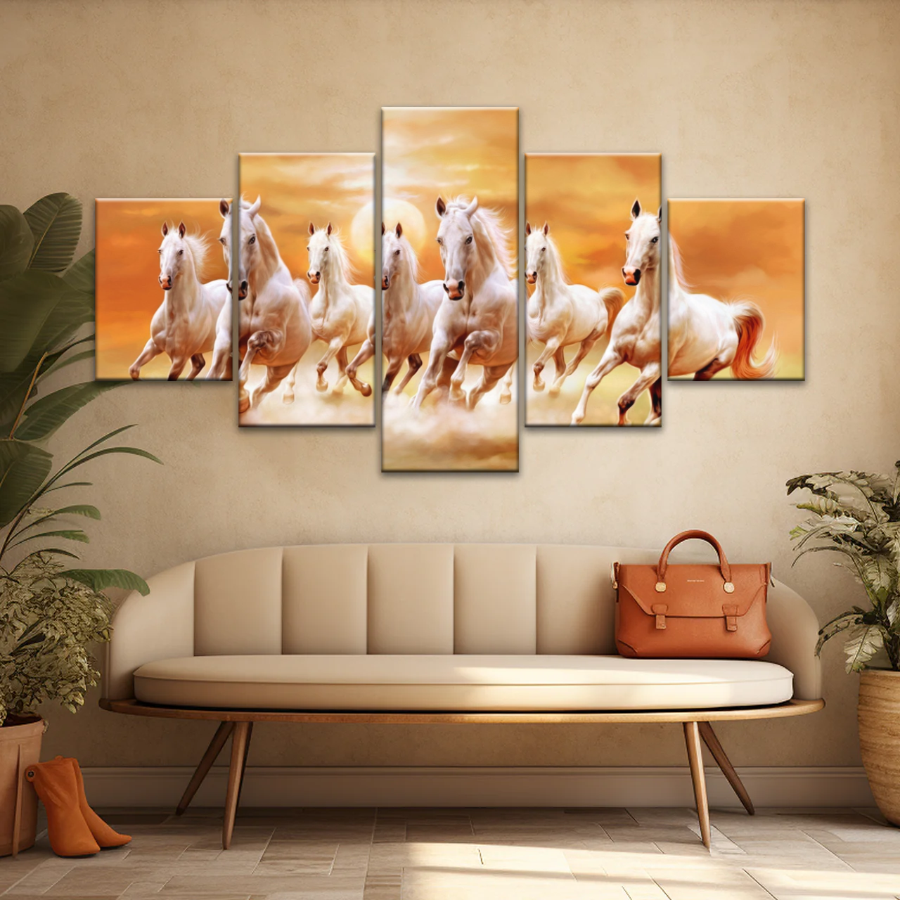 WALLERAA Seven Lucky Running Horses Canvas Prints With Frame