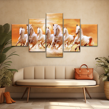 WALLERAA Seven Lucky Running Horses Canvas Prints With Frame
