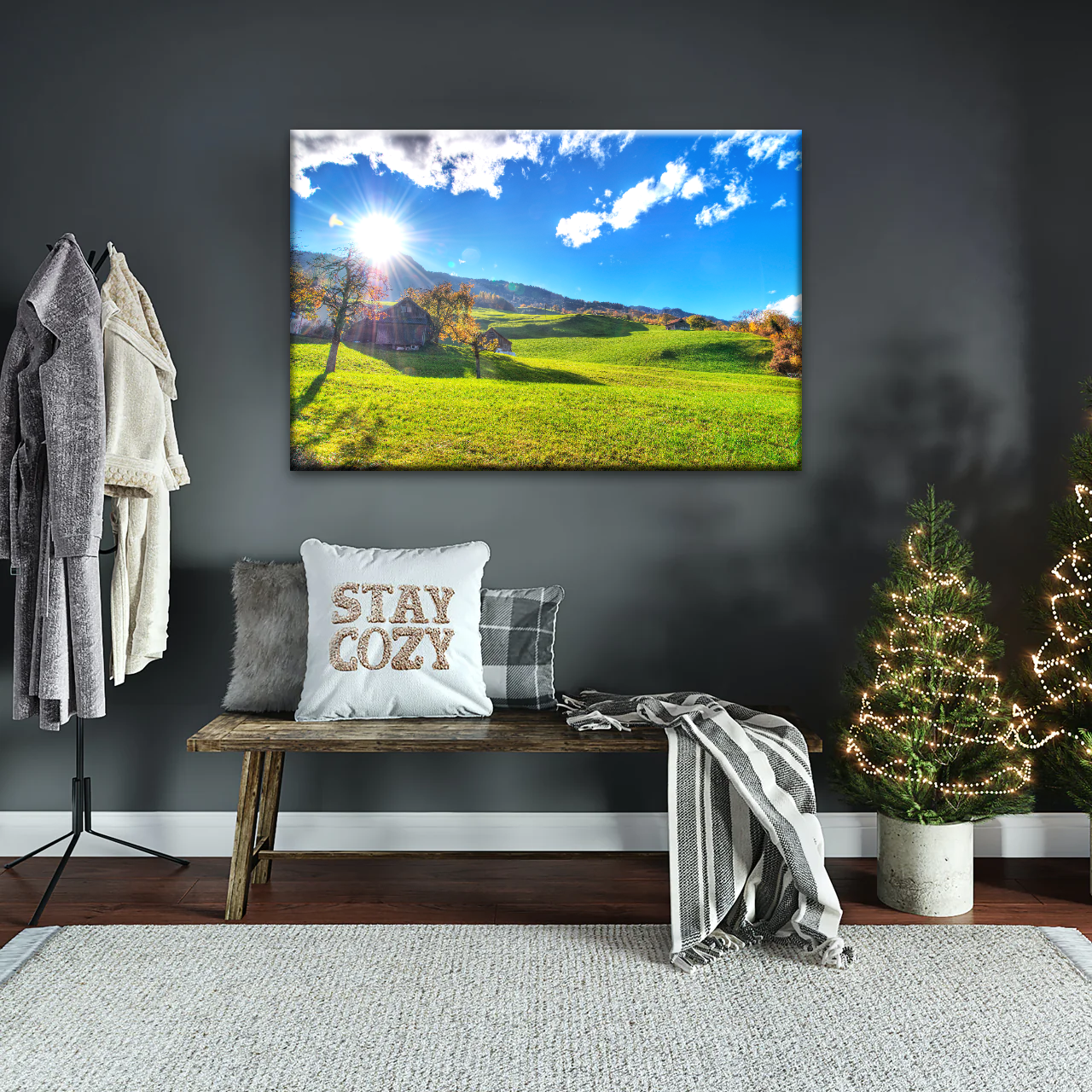 Houses Surrounded By Grass During Daytime Photos On Canvas Print