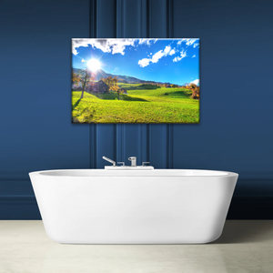 Houses Surrounded By Grass During Daytime Photos On Canvas Print