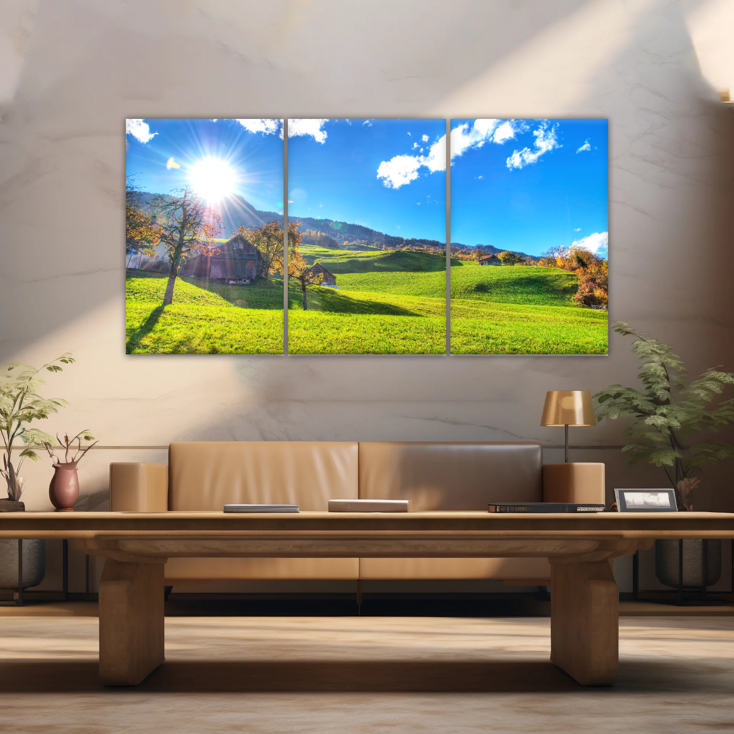 Houses Surrounded By Grass During Daytime Photos On Canvas Print