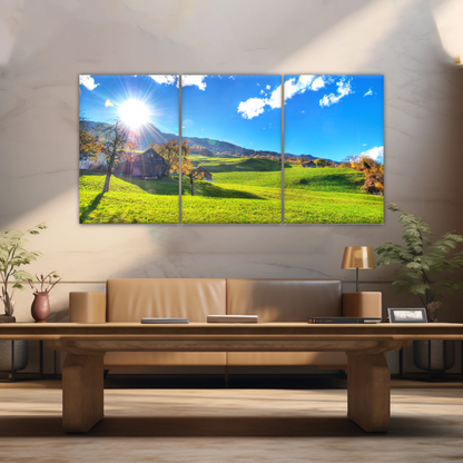 Houses Surrounded By Grass During Daytime Photos On Canvas Print