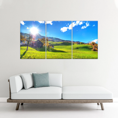 Houses Surrounded By Grass During Daytime Photos On Canvas Print