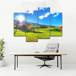 Houses Surrounded By Grass During Daytime Photos On Canvas Print