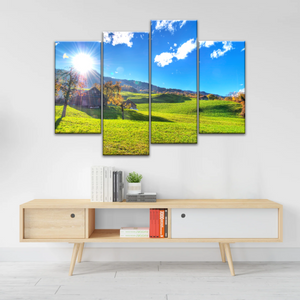 Houses Surrounded By Grass During Daytime Photos On Canvas Print