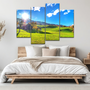 Houses Surrounded By Grass During Daytime Photos On Canvas Print