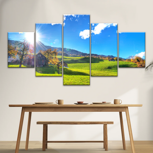 Houses Surrounded By Grass During Daytime Photos On Canvas Print