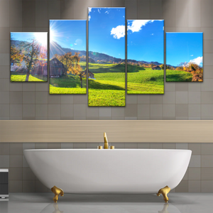 Houses Surrounded By Grass During Daytime Photos On Canvas Print