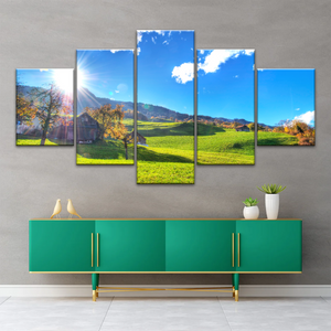 Houses Surrounded By Grass During Daytime Photos On Canvas Print